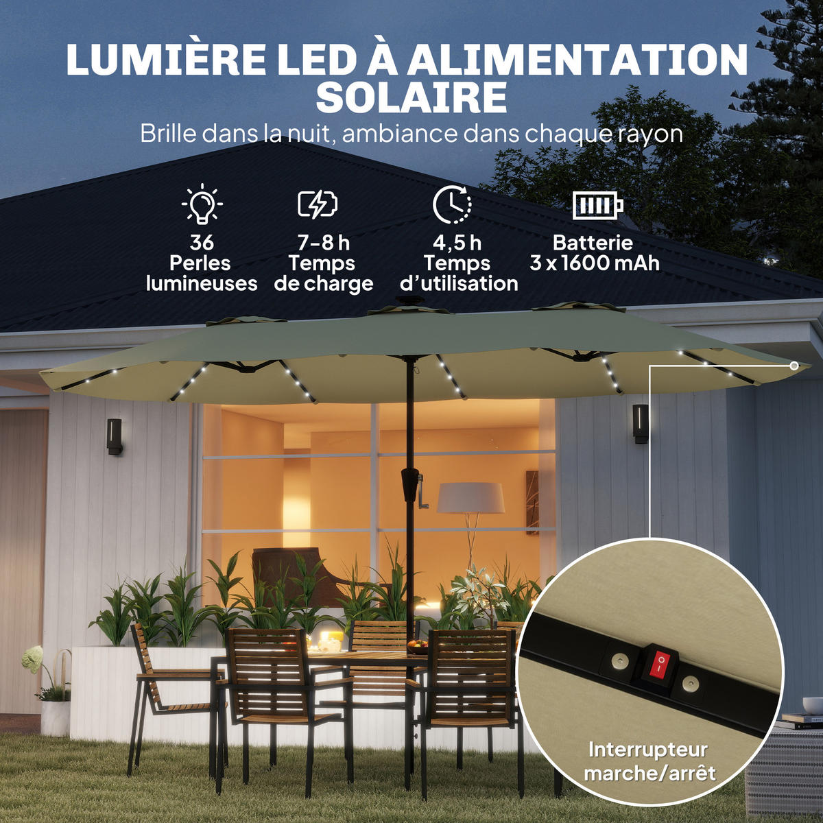 DOPPELSONNENSCHIRM Beige 395/215/238 cm mit LED-Beleuchtung - Beige, Metall (395/215cm) - PANGIVO