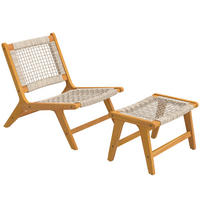 SESSEL-SET DE-07599 2-teilig, mit Fußhocker aus Akazienholz und Rattan-Sitz Natur - Beige, Holz/Kunststoff (60/73.5/83cm) - ComfortXL