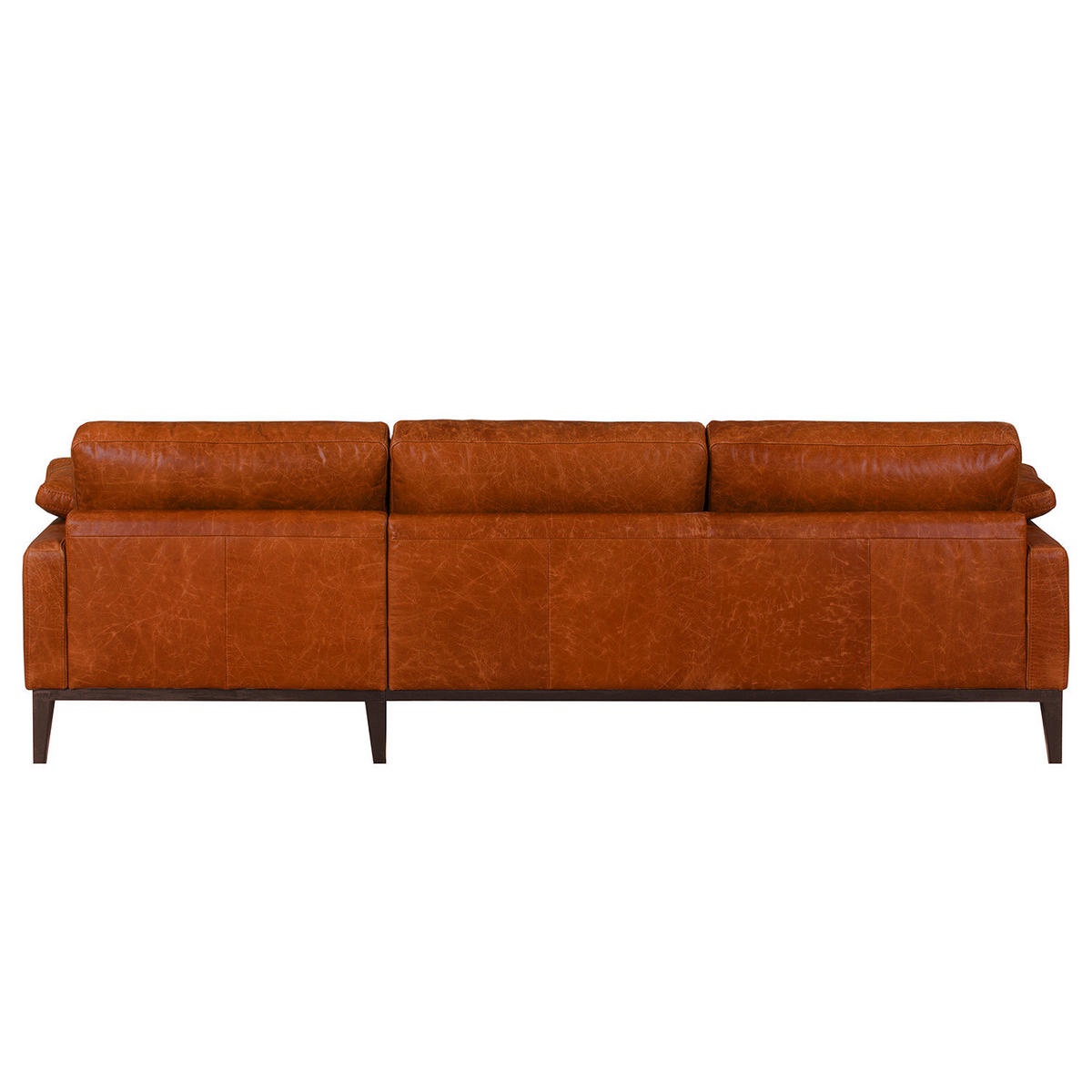 ECKSOFA mit Longchair - Cognac/Dunkelbraun, Leder/Holz (249/171cm) - home24