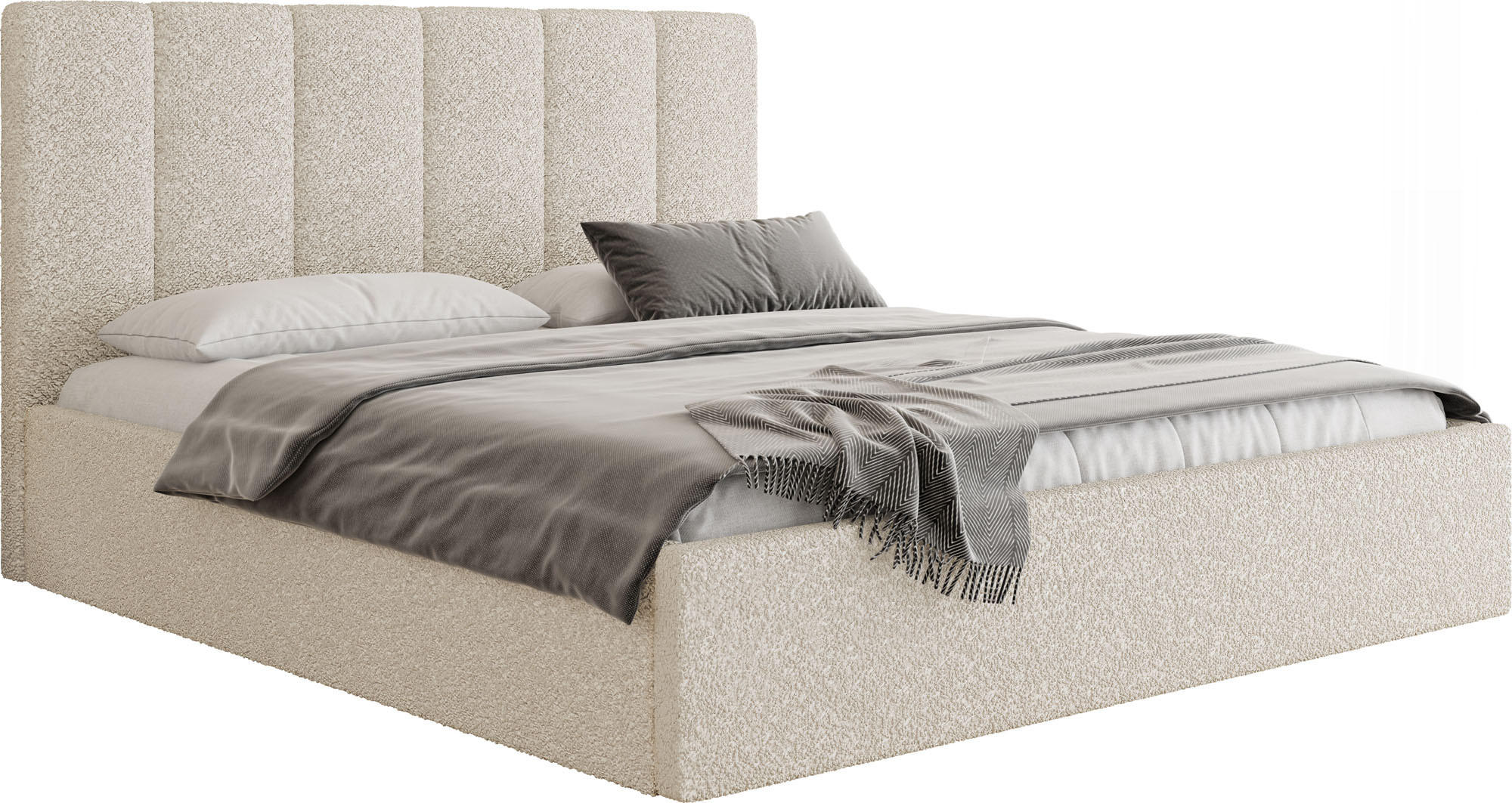 POLSTERBETT Amira Slim mit Bettkasten, Creme Boucle 200x200 cm - Birkefarben/Schwarz, Holz/Holzwerkstoff (200/200cm) - WFL GROUP
