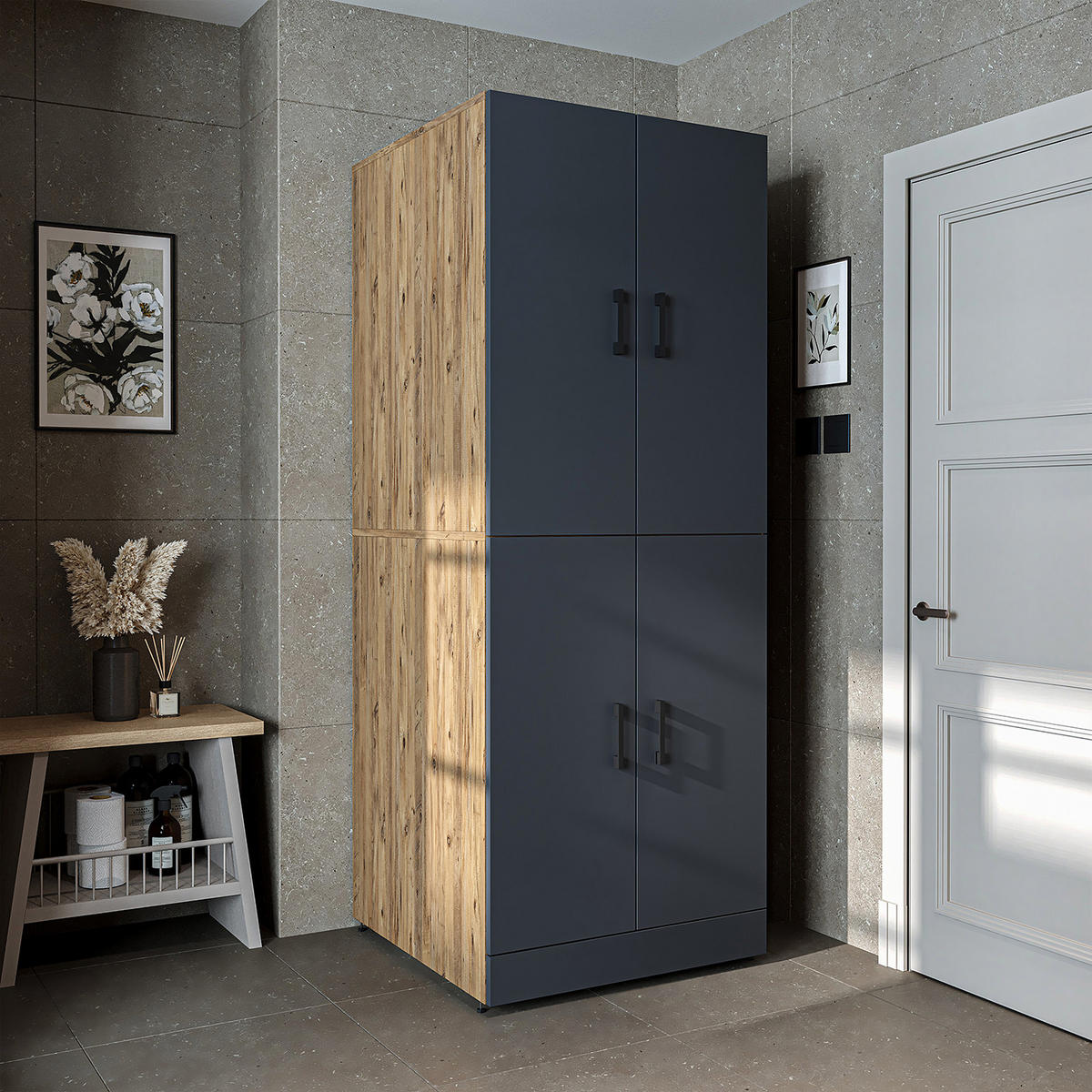 WASCHMASCHINENSCHRANK DORA-I 70cm Breit - Anthrazit, Holzwerkstoff (70/186/74cm)