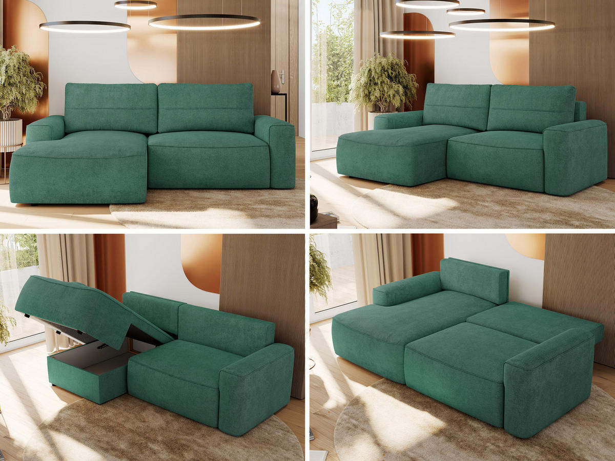 ECKSOFA BELLUNO L Grün Strukture - Links - Schwarz/Grün, Textil (144/233cm) - MKS