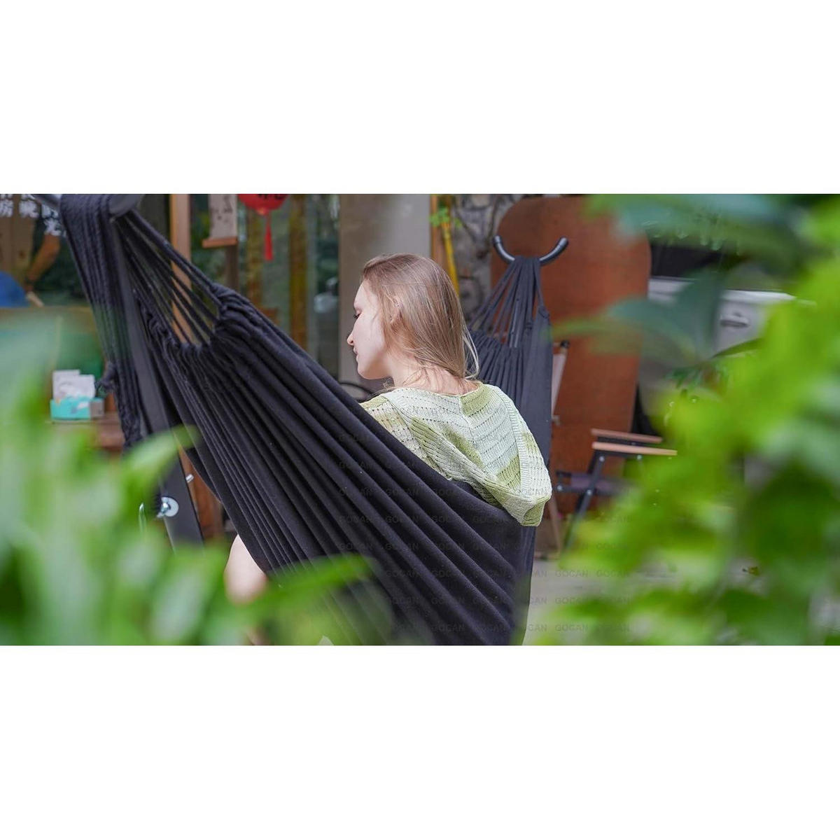 HÄNGEMATTE für 2 Personen 220 x 150 cm Leinwand-Baumwolle Schwarz XXL - Schwarz, Textil (149.9/2.5/330cm)