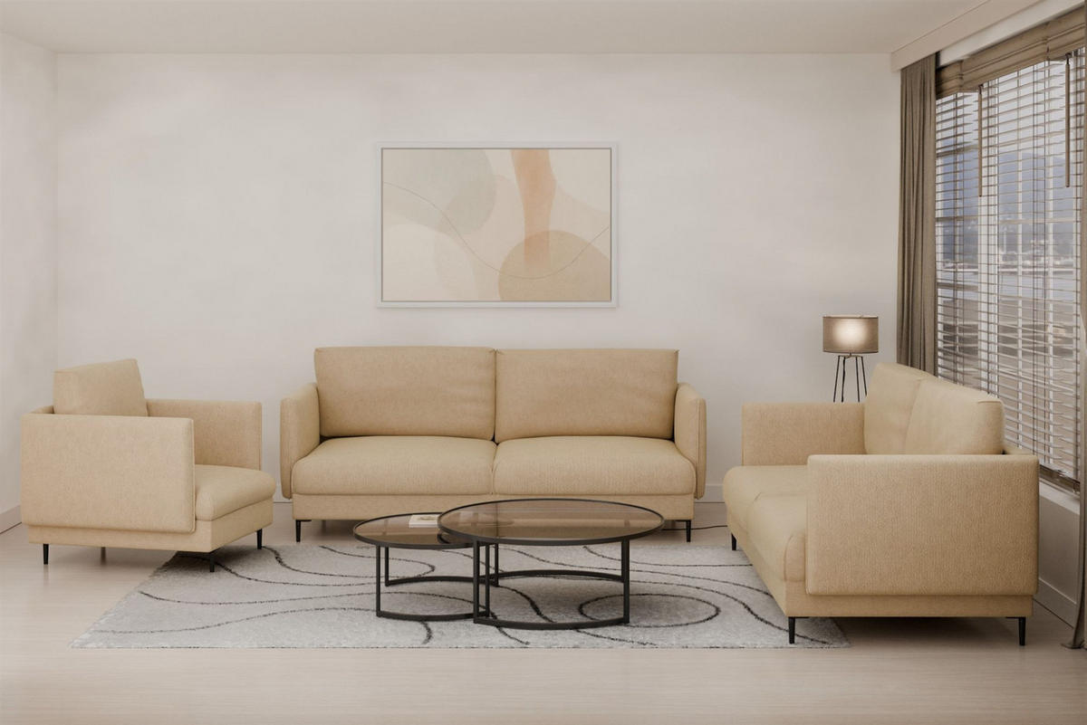 SOFASET Helmer 3-2-1 In Stoff Vibe - Beige, Holzwerkstoff/Textil (226/95/95cm) - Fun Möbel