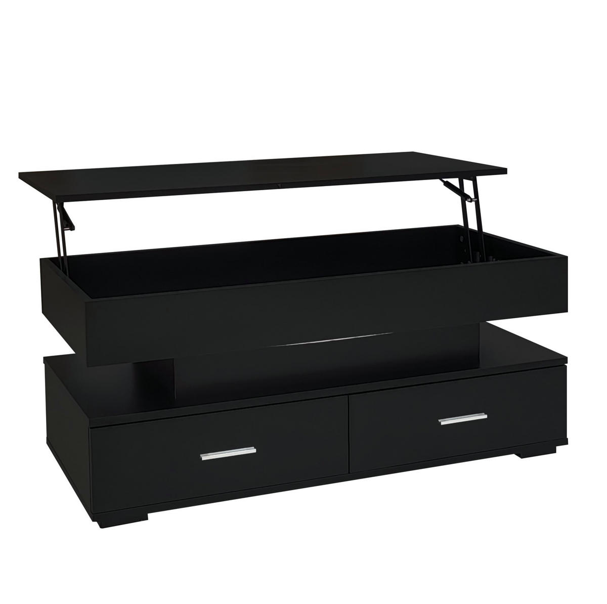 COUCHTISCH höhenverstellbar 100 x 50 x 44 cm Schwarz mit LED und 2 Schubladen - Schwarz, Holzwerkstoff (100/50/44cm) - Meubliv