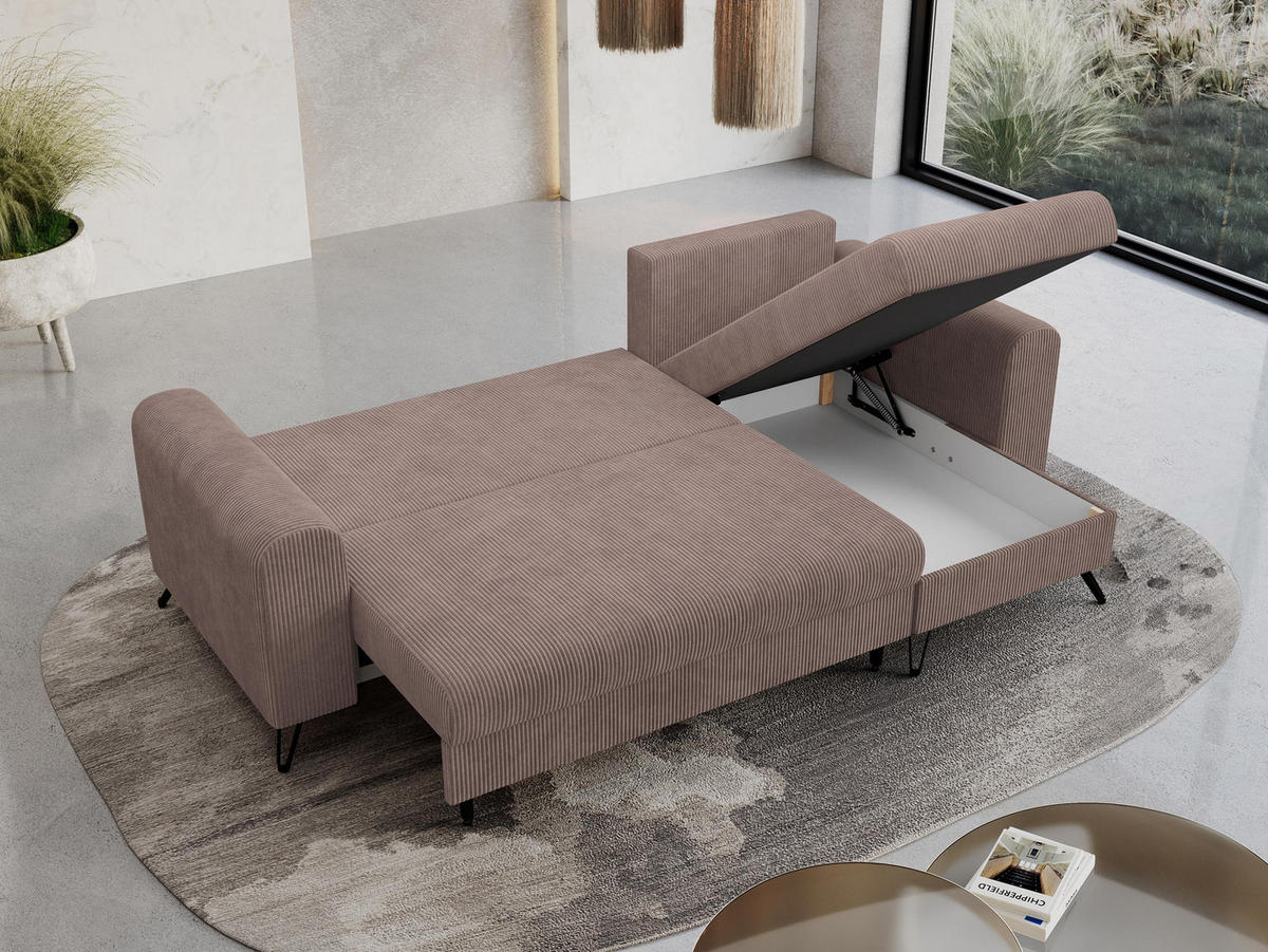 ECKSOFA Hugo Cord Rosa - Schwarz/Rosa, Textil/Metall (242/140cm) - MKS