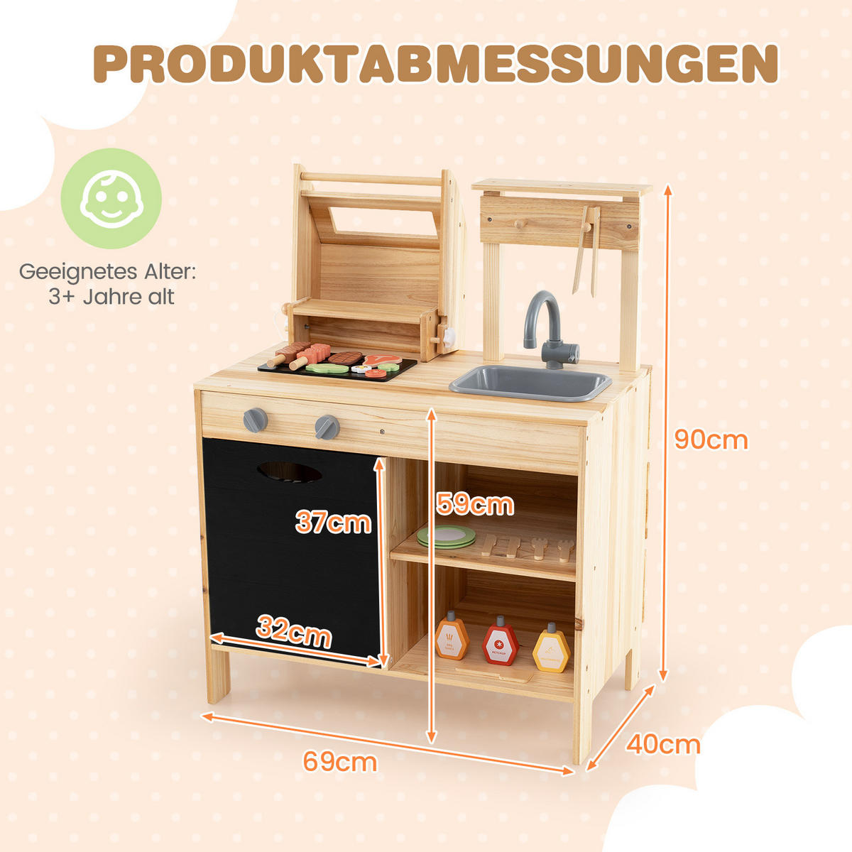 KINDERKÜCHE Outdoor Natur - Naturfarben, Holz (69/40/90cm) - COSTWAY
