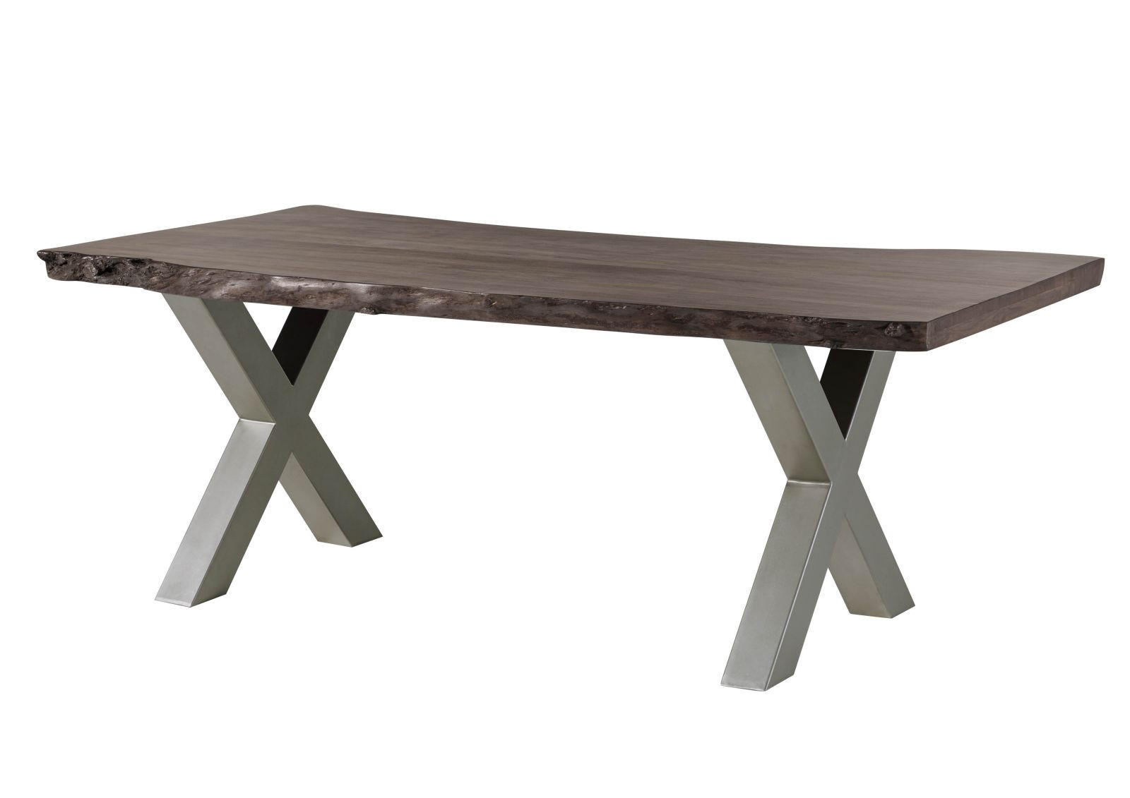 BAUMTISCH Akazie 220x100x77 grau lackiert / X-Beine silber matt FREEFORM 5 - Silberfarben/Grau, Holz (220/100/77cm) - Massivmoebel24