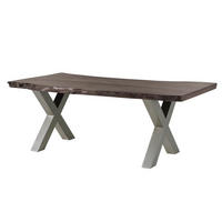 BAUMTISCH Akazie 220x100x77 grau lackiert / X-Beine silber matt FREEFORM 5 - Silberfarben/Grau, Holz (220/100/77cm) - Massivmoebel24