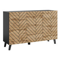 KOMMODE Phuket Graphit Schwarz / Wotan Eiche, Fischgrätenmuster 120 / 39 / 76 cm - Eiche Wotan/Schwarz, Holz/Holzwerkstoff (120/76/39cm) - Feldmann-Wohnen