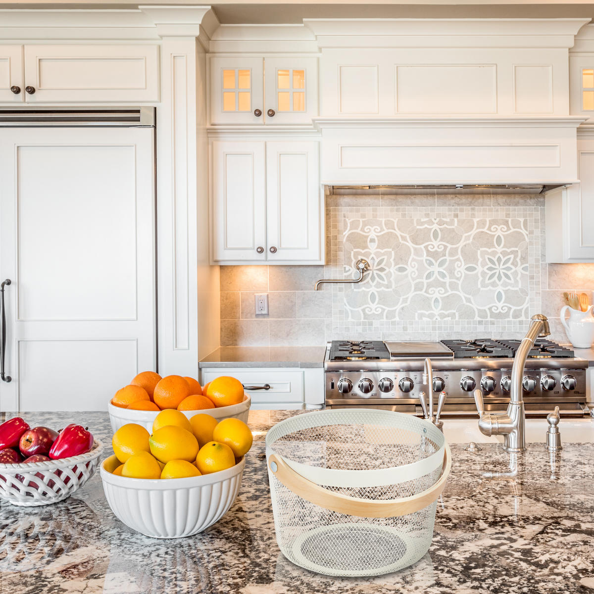 DRAHTKORB - Weiß, Holz/Metall (27.5/30/25.5cm) - Relaxdays