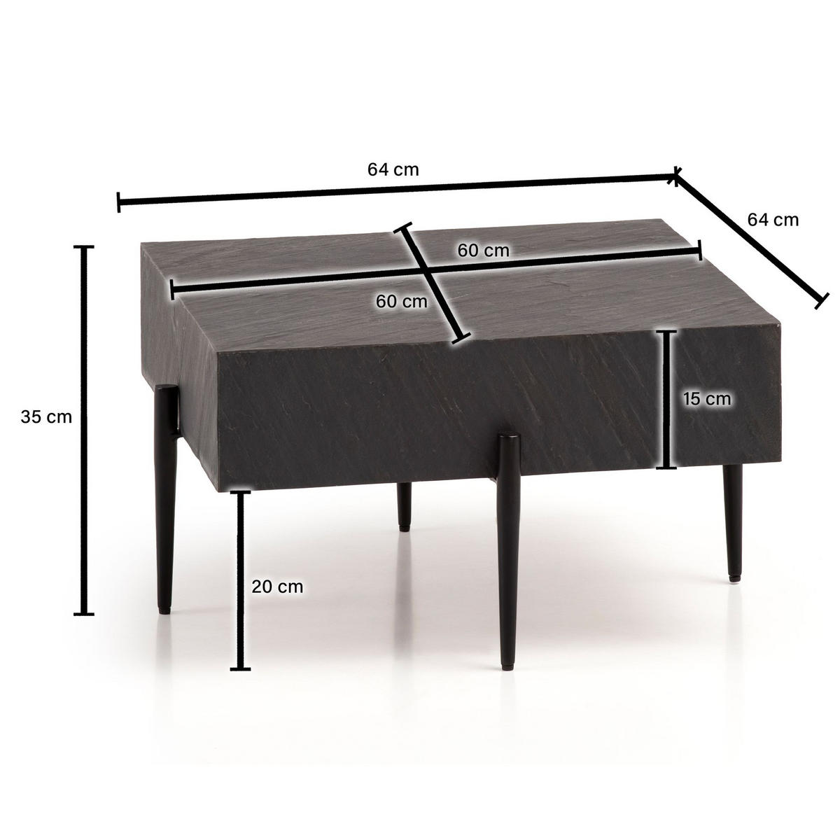 COUCHTISCH Quadratisch Anthrazit Steinoptik Metall 64x64x35 cm Modern Massiv - Schwarz/Grau, Holz/Metall (64/64/35cm) - KADIMA DESIGN