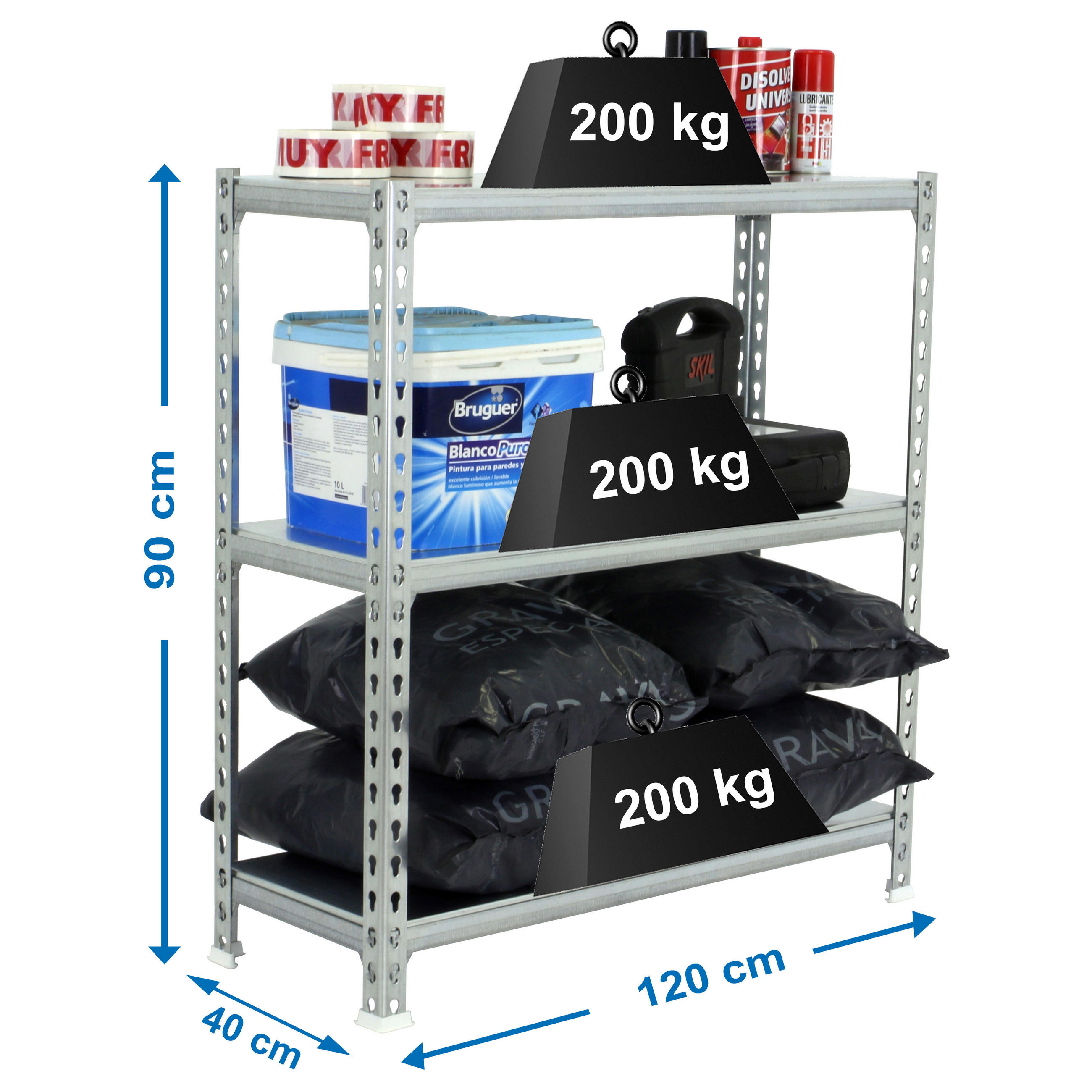 SCHWERLASTREGAL Baby Metal Shark HxBxT 90 x 120 x 40 cm Fachlast 200 kg Verzinkt - Silberfarben, Metall (120/90/40cm) - PROREGAL