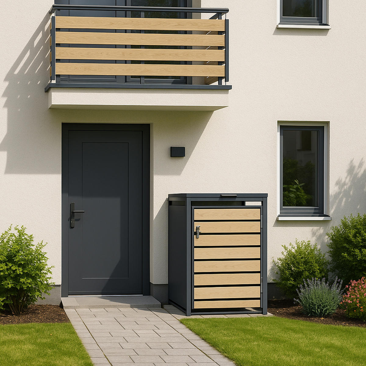 MÜLLTONNENVERKLEIDUNG Liverpool - Mülltonnenbox für 1 - in Holzoptik - , Stahl pulverbeschichtet verzinkt, anthrazit - Grau, Metall (66/116/80cm) - TPFGarden
