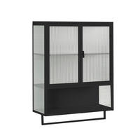 KÜCHENOBERSCHRANK 60x23x78 cm Schwarz aus Glas & Metall mit geriffeltem Glas & offenen Ablagen - Schwarz, Glas (60/78/23cm) - Modfu