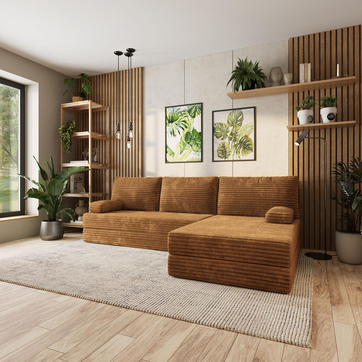 ECKSOFA ANKO modulares Boneless Sofa mit Schlaffunktion Orange Kordstoff - Orange, Textil (270/160cm) - MASSENO