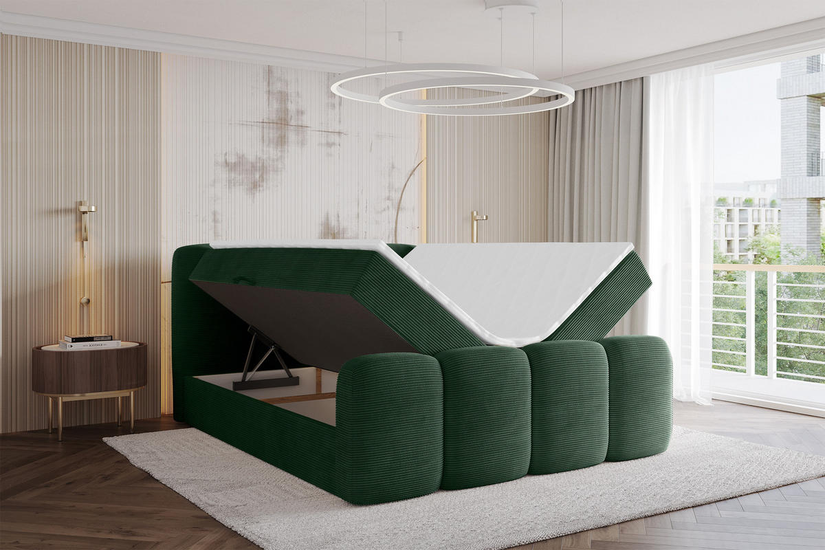 BOXBETT mit Matratze H3 - NINA-Z - 140x200 cm Grün - Waldgrün, Holzwerkstoff (140/200cm) - ALTDECOR
