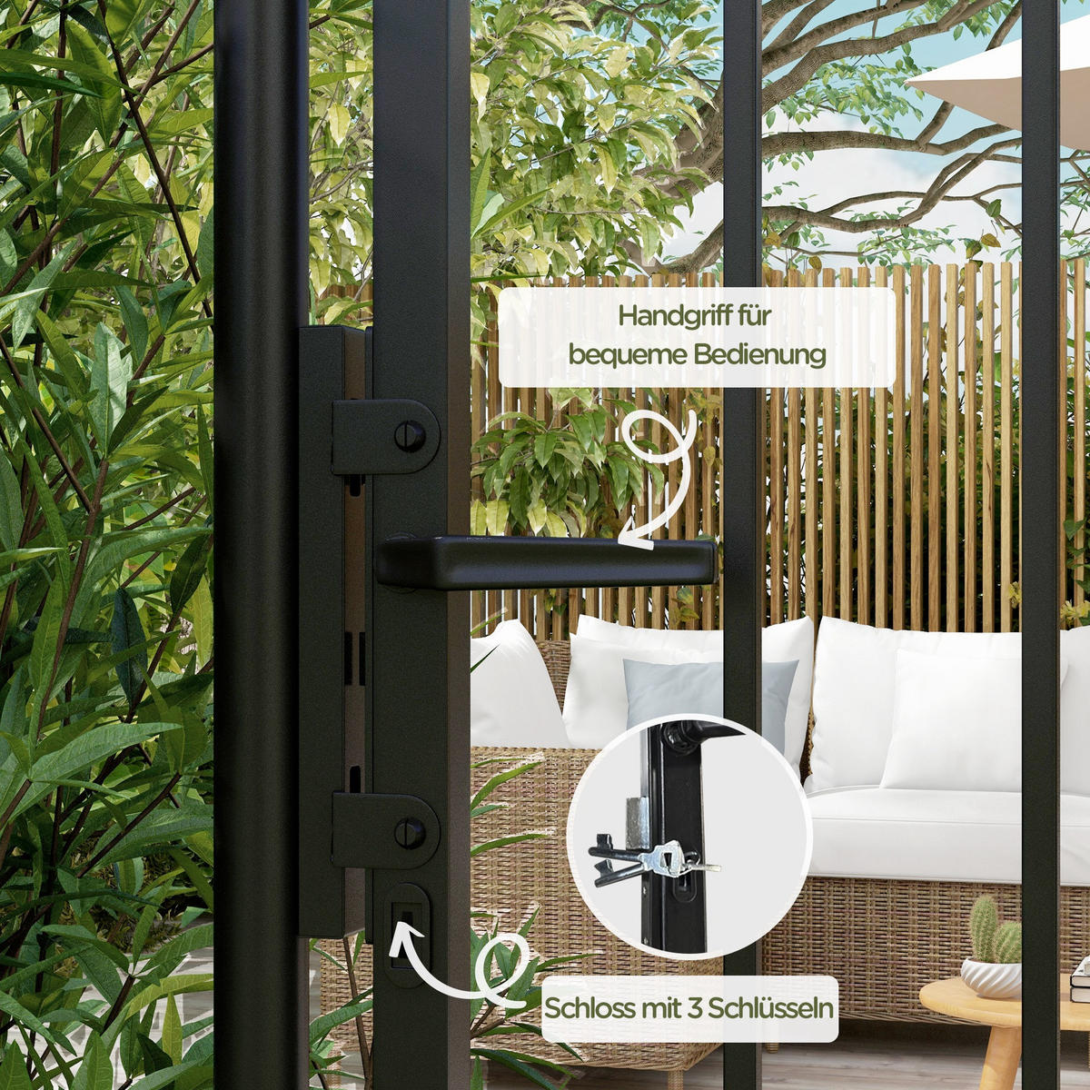 GARTENTOR, Schwarz, Verzinkter Stahl - Schwarz, Metall (0.12/204cm) - Outsunny