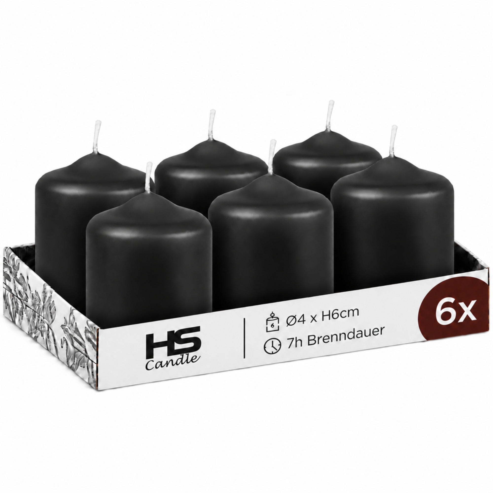 STUMPENKERZEN Ø4cm x 6cm - 6er Pack Schwarz - Schwarz, Naturmaterialien (4/6cm)