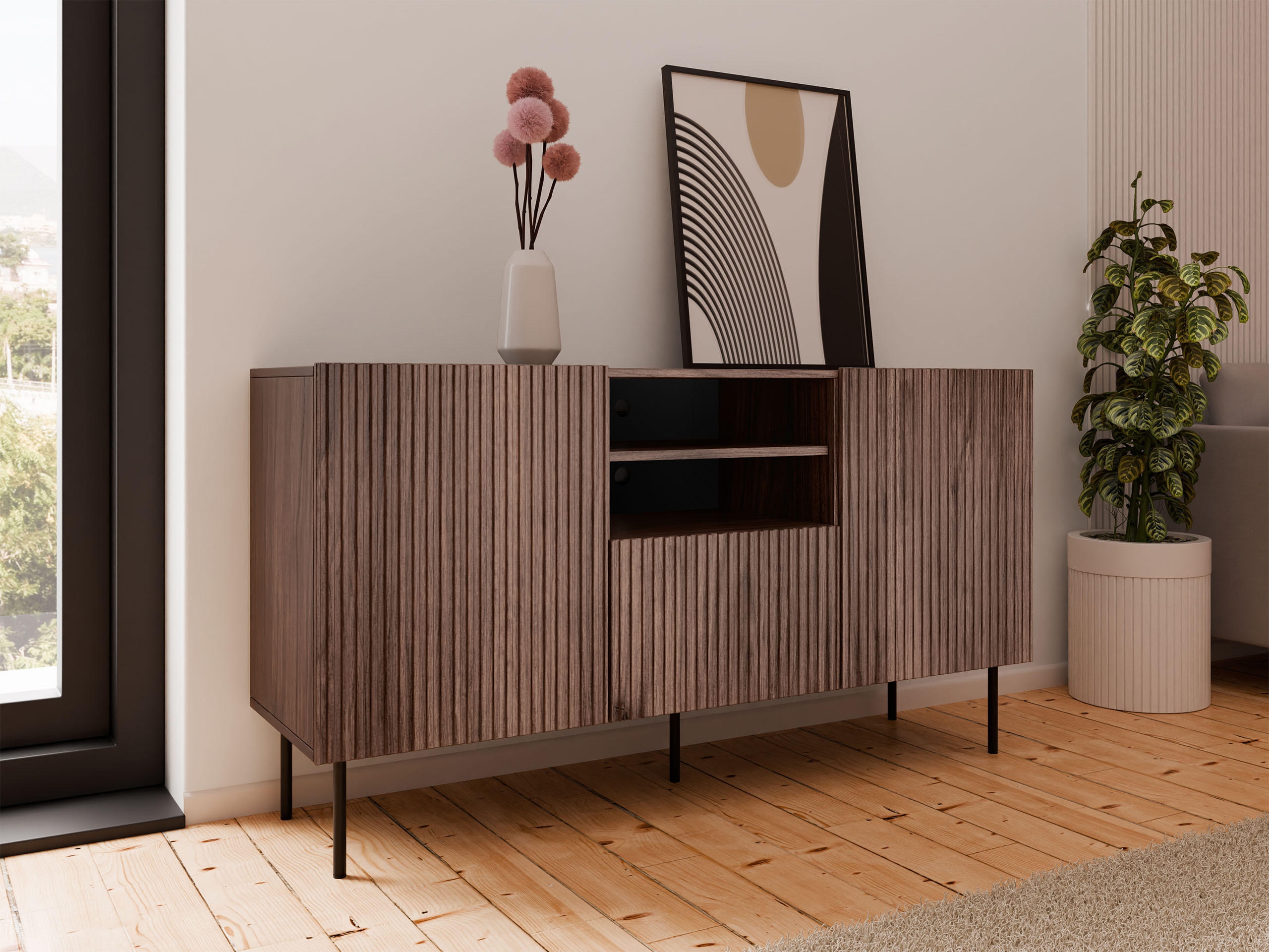KOMMODE Tacos 150 2D1S - Schwarz/Braun, Holzwerkstoff/Metall (151/81/42cm) - MIRJAN24