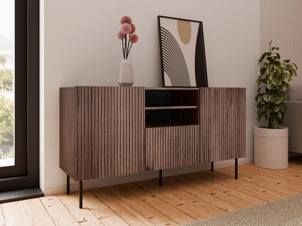 KOMMODE Tacos 150 2D1S - Schwarz/Braun, Holzwerkstoff/Metall (151/81/42cm) - MIRJAN24