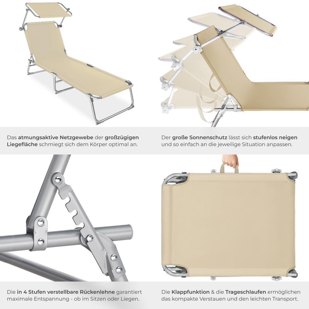 GARTENLIEGE 2er Set, 190 x 68 x 28 cm,beige - Beige, Kunststoff (68/28/190cm) - tectake