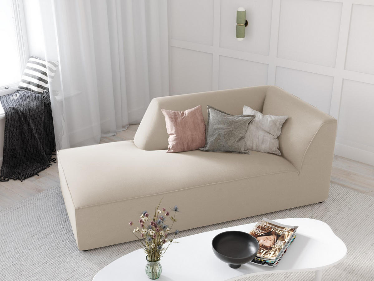 CHAISELONGUE links Ruby aus Samt beige - Beige, Textil (93/69/180cm) - Micadoni