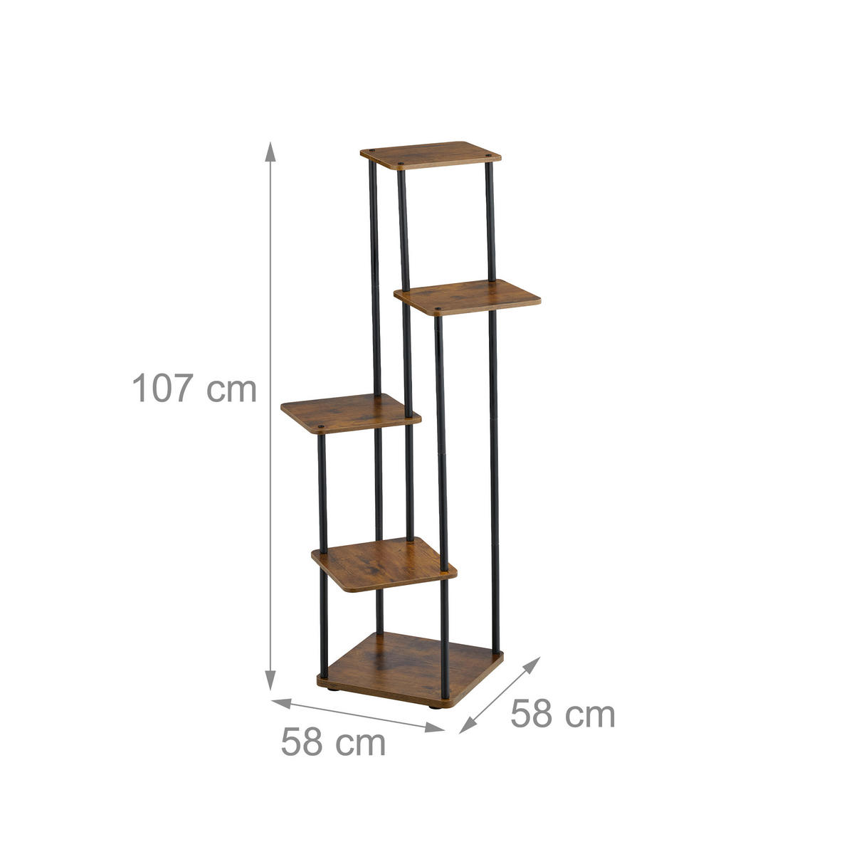 PFLANZENREGAL Schwarz Industrial 5 Ablagen Eisen MDF 107 x 58 cm - Multicolor, Holzwerkstoff/Metall (58/107/58cm) - Relaxdays