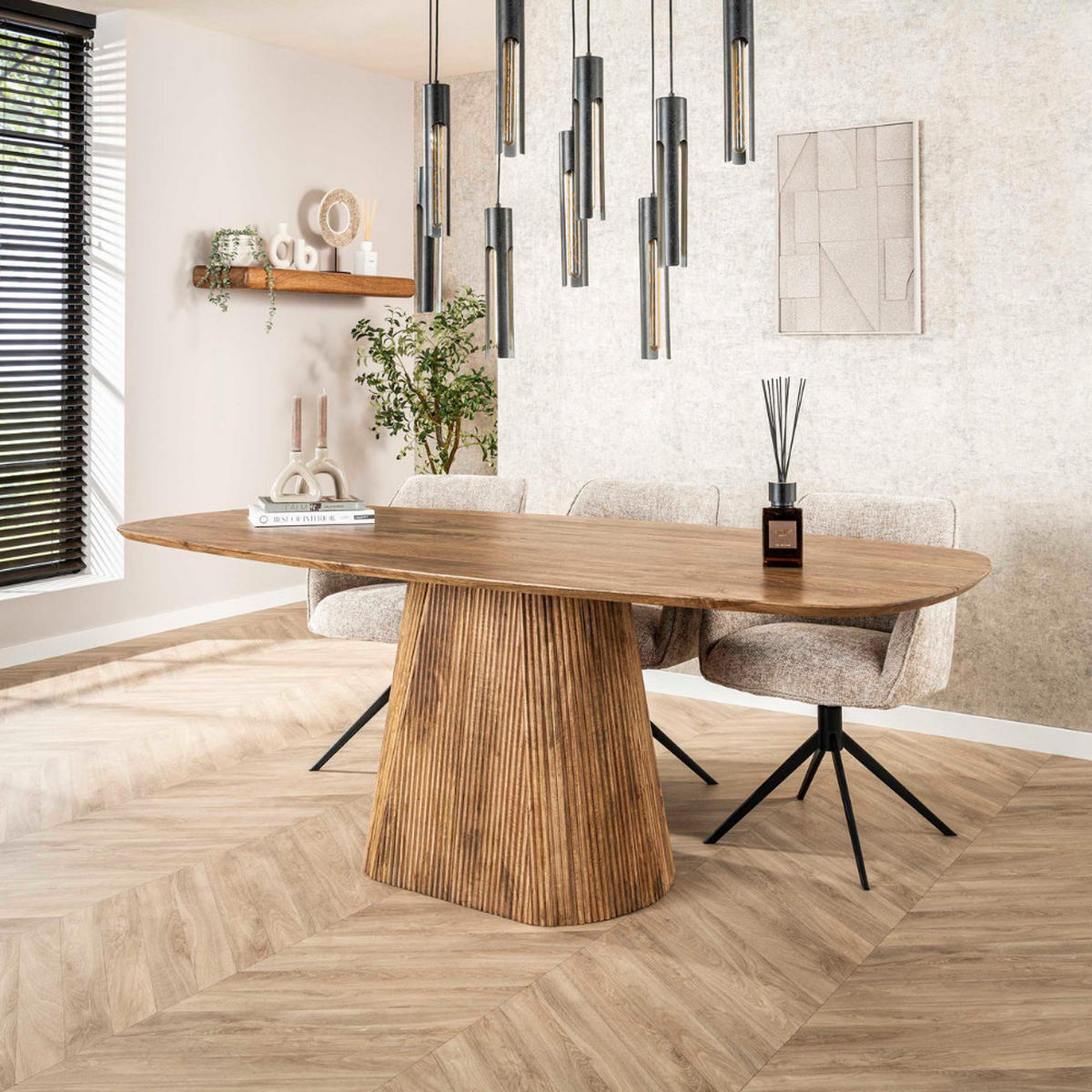 ESSTISCH Aurelio Braun mit Rillen-Säule 215 cm - Braun, Holz (215/205/77cm) - alesvelt