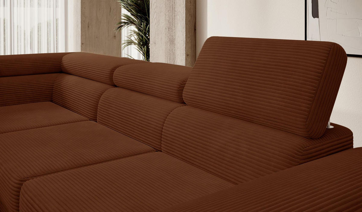 ECKSOFA Stevil Kupferbraun Cordbezug - Silberfarben/Kupferfarben, Textil/Metall (275/203cm) - Selsey