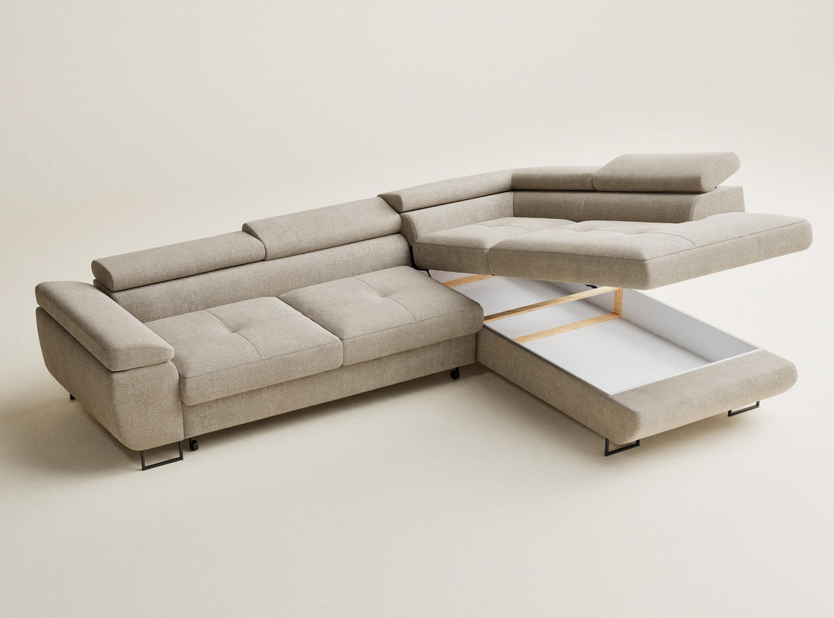 ECKSOFA Concord Beige Chenille-Stoff - Rechts Seite - Beige/Schwarz, Holz/Holzwerkstoff (277/203cm) - Maison de Reve