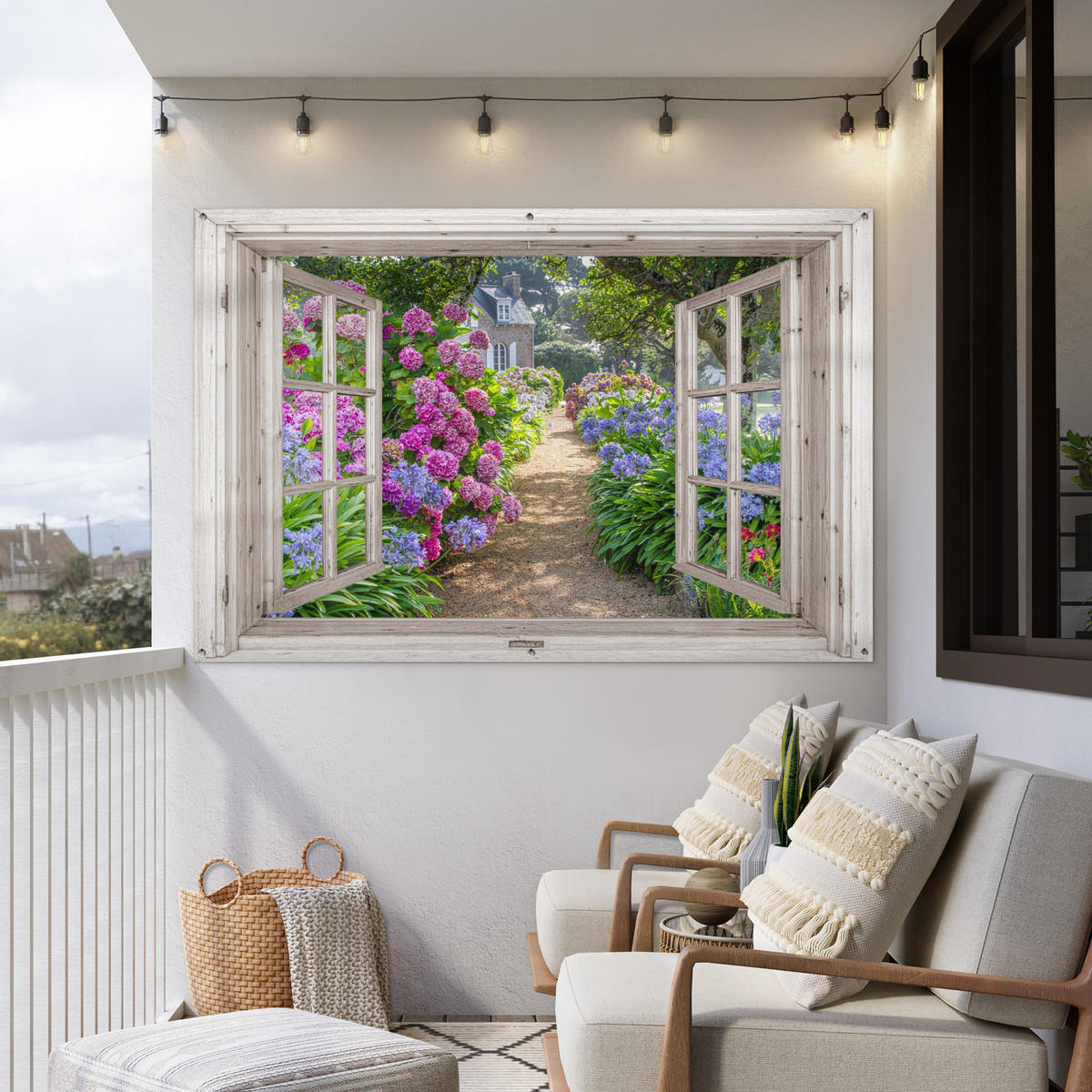 ZAHRADNÍ PLAKÁT Hortenzie - Průhledné - Květiny - Léto - Fialová - Cesta 180x120 cm - zelená barva, plast (180/120/0.2cm) - OnlyWow