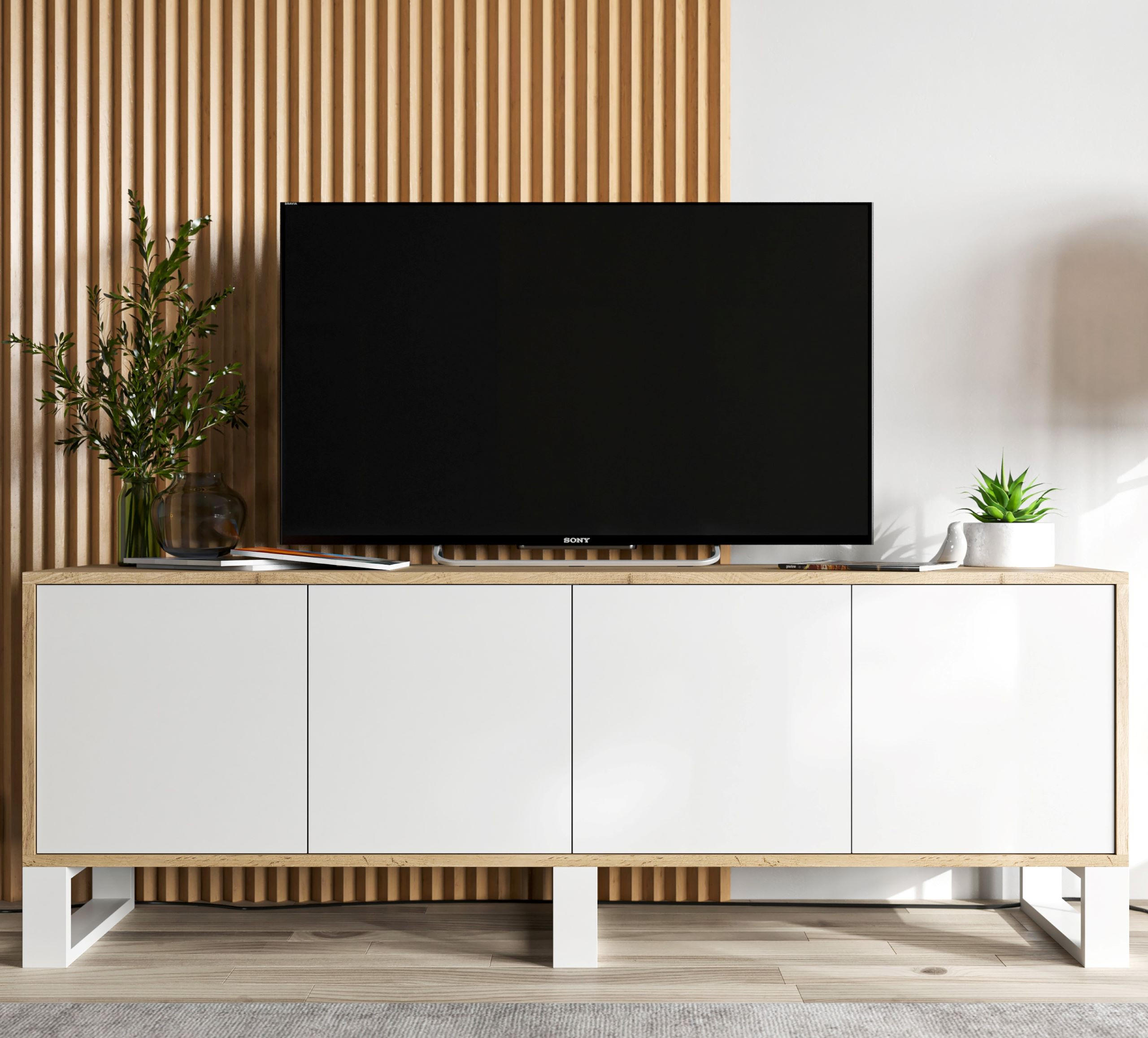 TV-SCHRANK Apollo2 Eiche wotan Weiß Matt mit Metallbeinen 150/53/35 cm - Weiß, Holzwerkstoff/Metall (150/53/35cm) - Meble Lindner