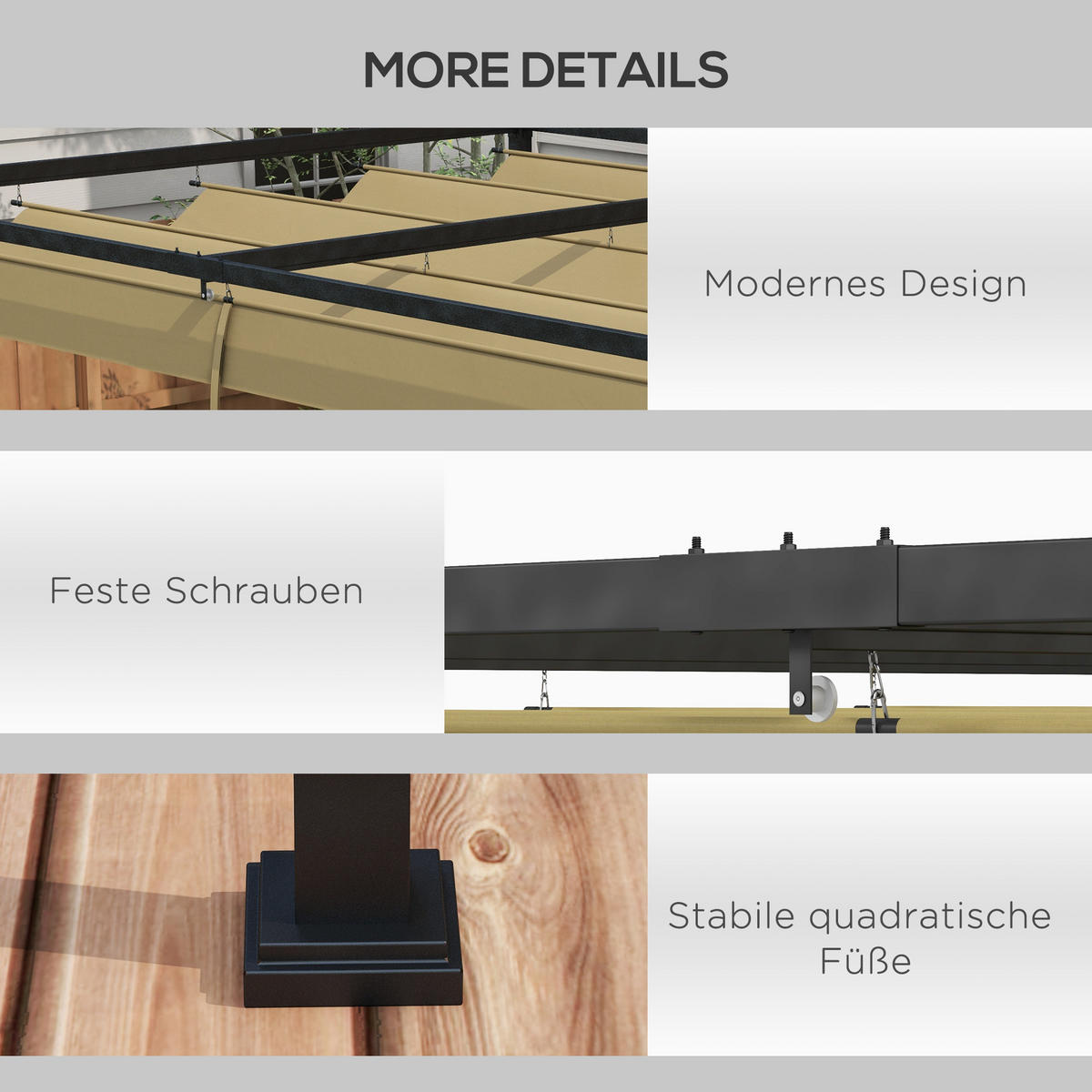 PERGOLA 3x2m Garten Pavillon - Beige, Metall (213/221/298cm) - Outsunny