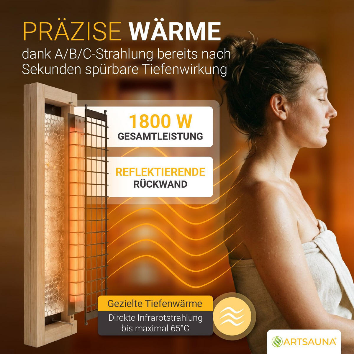 INFRAROTKABINE Bergen115 mit Vollspektrumstrahlern & Hemlockholz - Naturfarben, Holz (105/190/115cm) - Artsauna