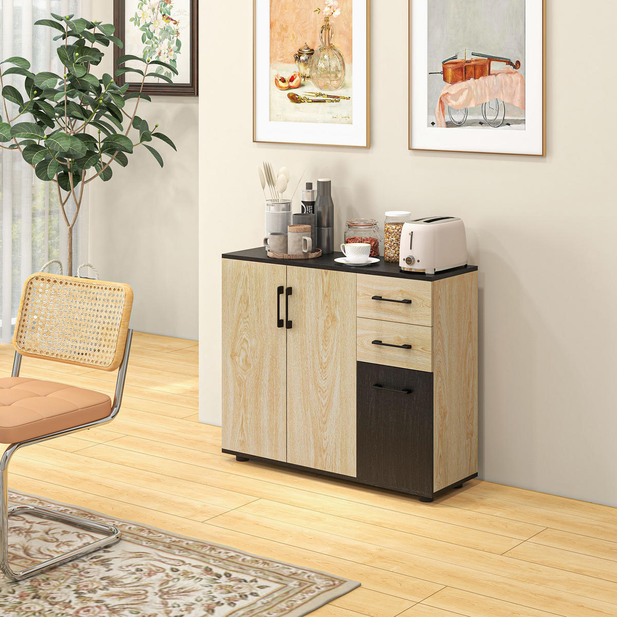 SIDEBOARD Natur/Schwarz, 90/30/75,5 cm - Naturfarben, Holz (90/75.5/30cm) - PANGIVO