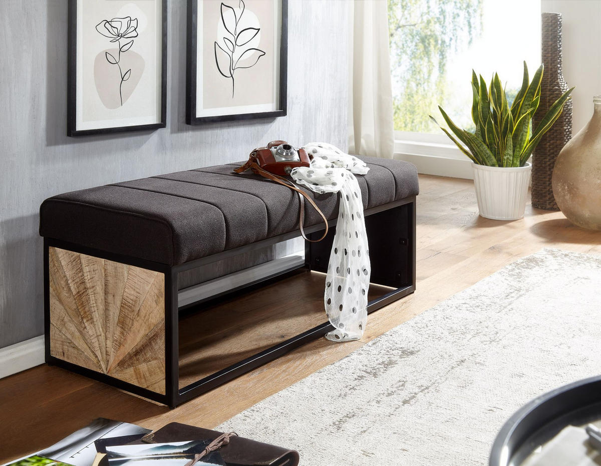 SITZBANK – Metall, Retro-Look, Rillenmuster - Schwarz, Textil/Metall (105/40/40cm) - KADIMA DESIGN