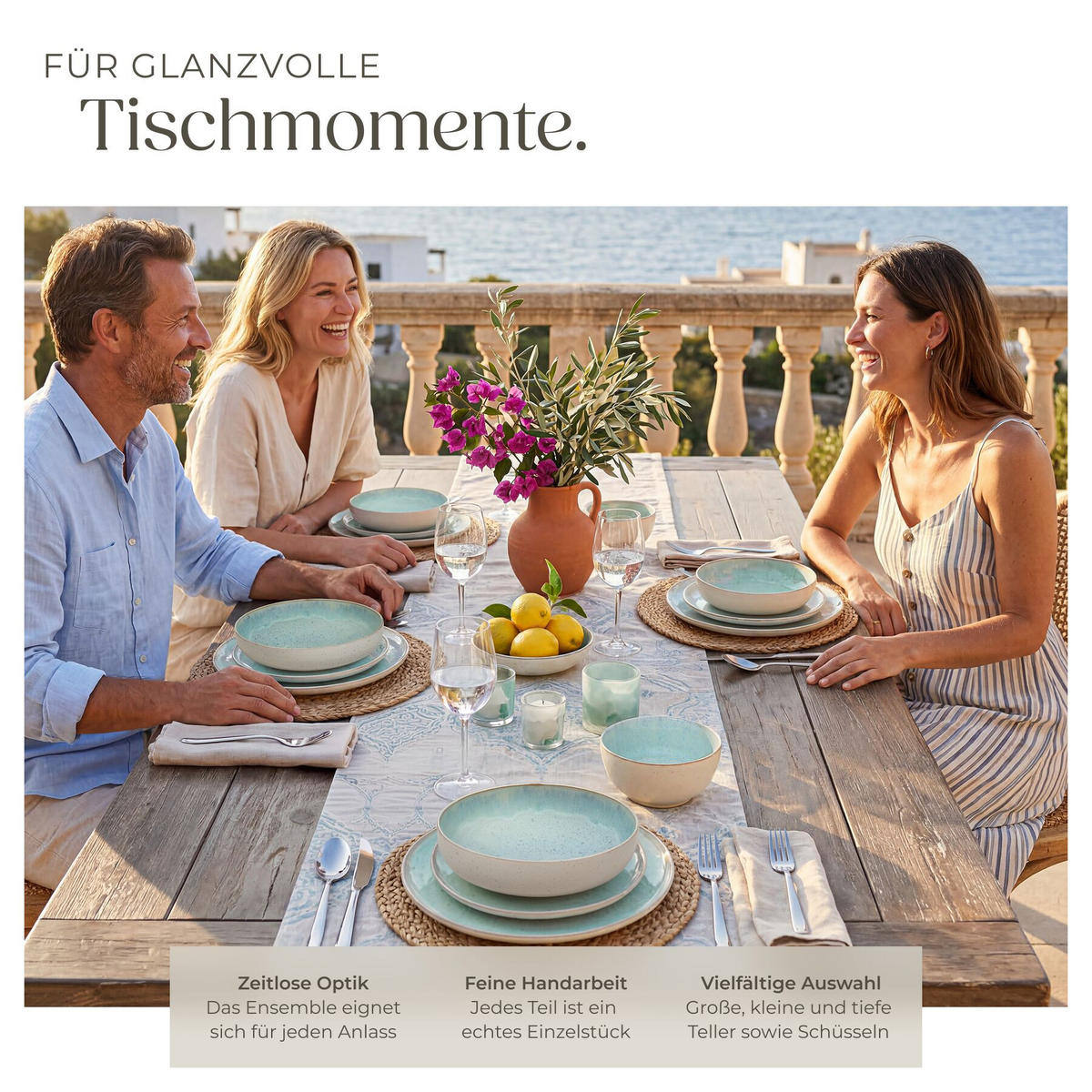 TAFELSERVICE Mare, ineinander stapelbar, Mint - Mintgrün, Keramik (26.5/2.5/26.5cm) - tectake