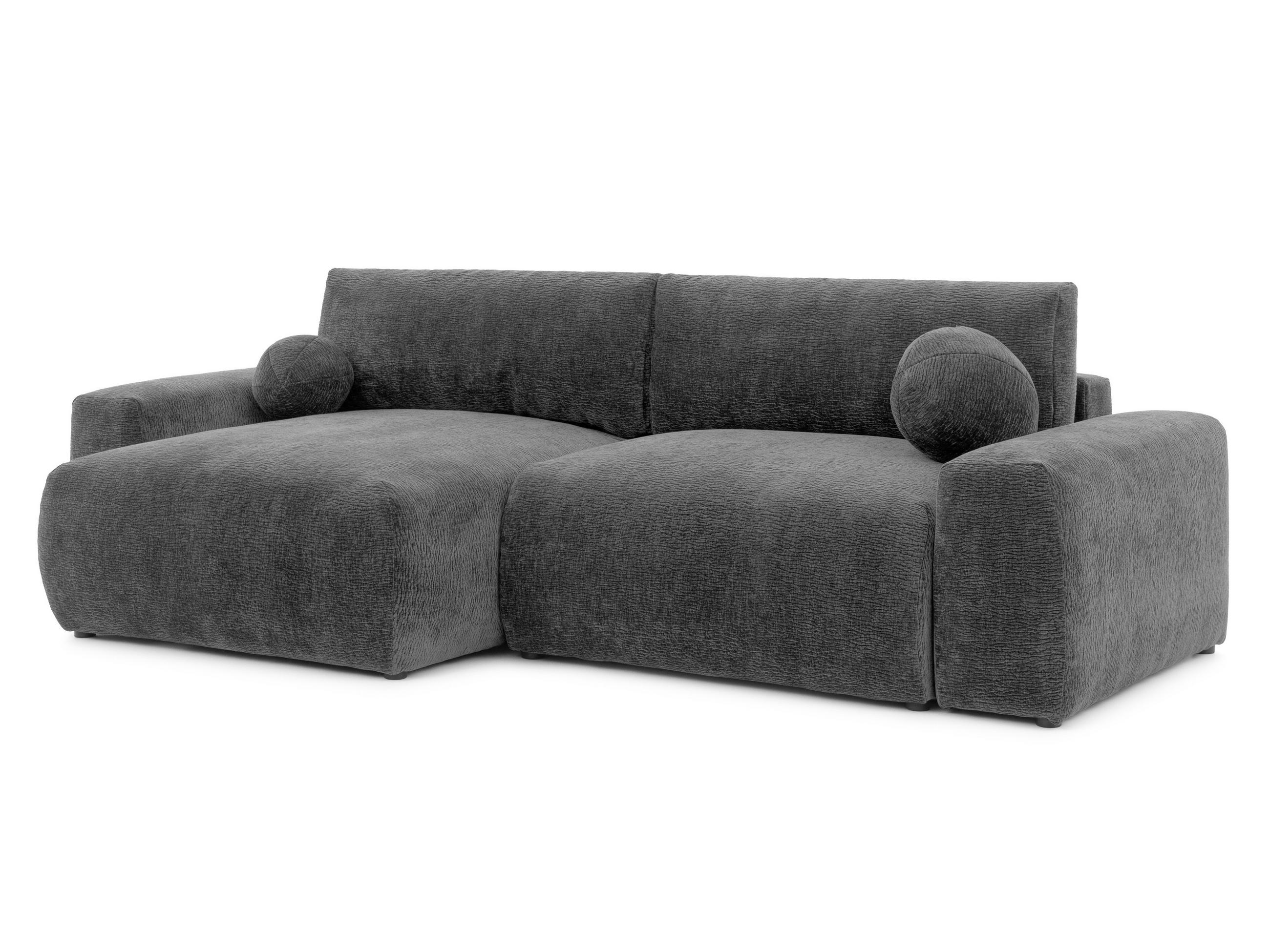 ECKSOFA Puffy mit Schlaffunktion und Bettkasten - besonders weich und puffig aus Dunkelgrau Stoff mit Chenillestruktur - Ottomane links - Dunkelgrau/Schwarz, Holz/Kunststoff (138/266cm) - S-Style Möbel