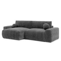 ECKSOFA Puffy mit Schlaffunktion und Bettkasten - besonders weich und puffig aus Dunkelgrau Stoff mit Chenillestruktur - Ottomane links - Dunkelgrau/Schwarz, Holz/Kunststoff (138/266cm) - S-Style Möbel