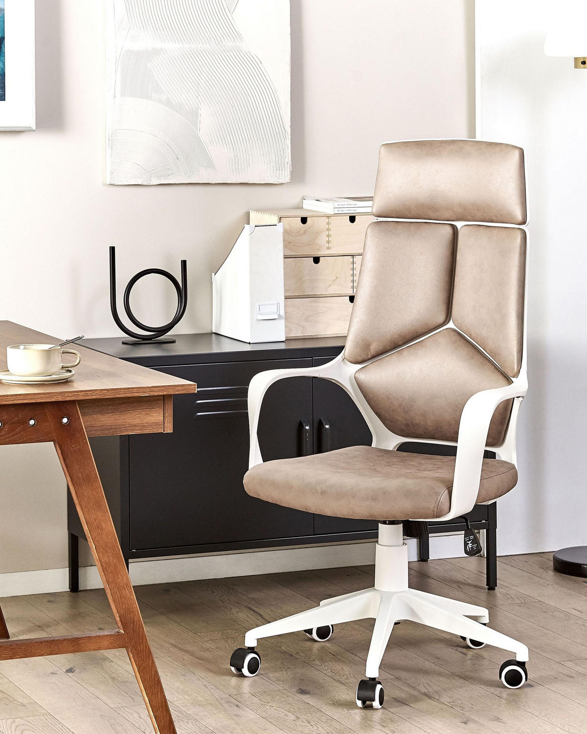 BÜROSTUHL Kunstwildleder Sandbeige Delight - Sandfarben, Textil (64/116/64cm) - Beliani
