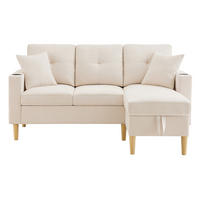 ECKSOFA in Leinenoptik Beige 129x175x90 cm mit Stauraum und beidseitig platzierbarer Chaiselongue - Beige, Textil (175/129cm) - IVMEU
