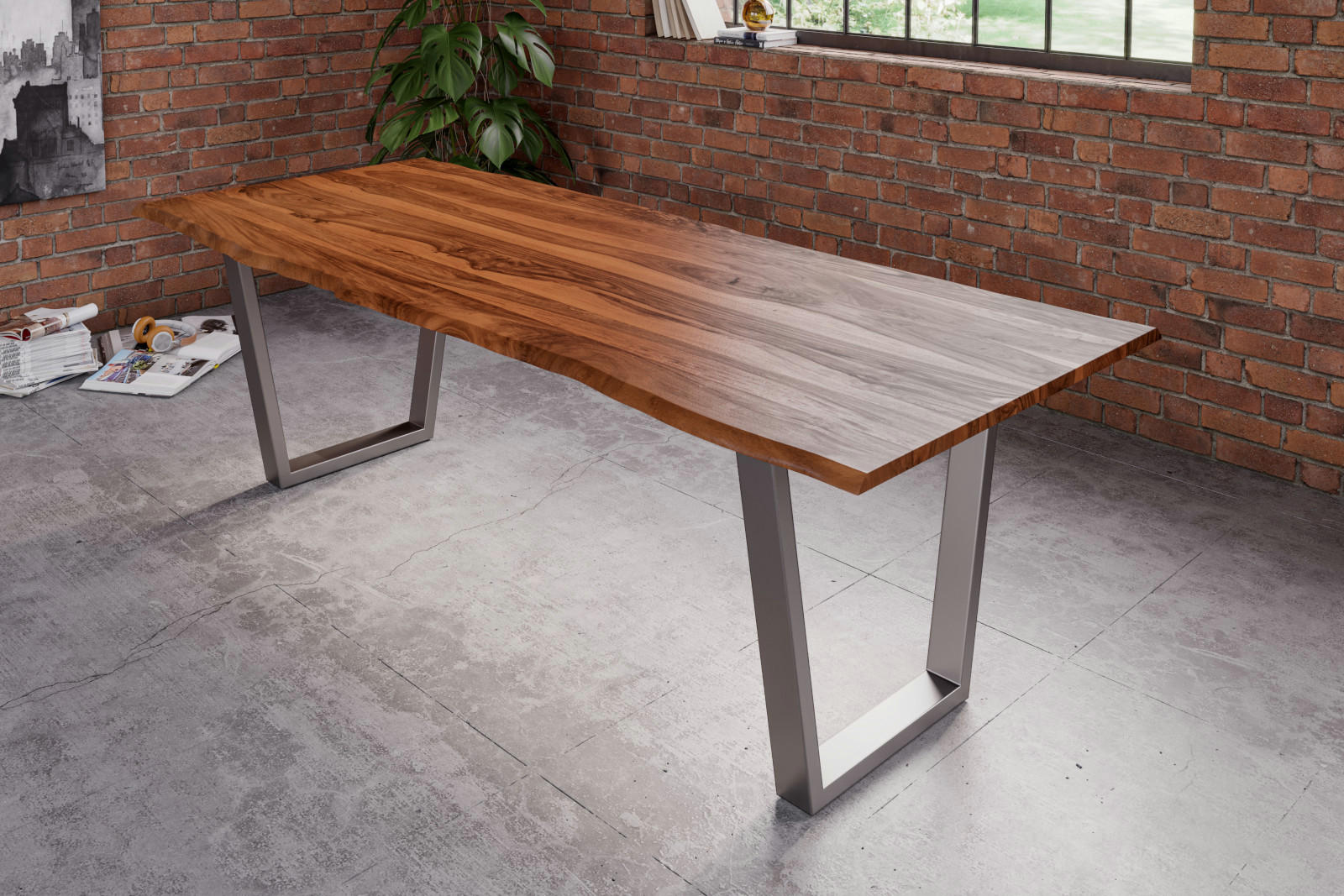 ESSTISCH HERO - Beige/Silberfarben, Holz/Metall (100/200/77cm) - SAM