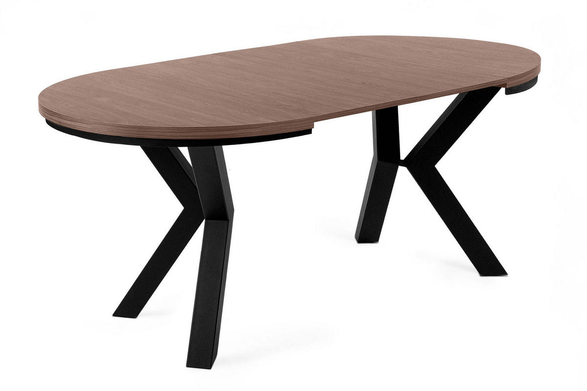 ESSTISCH ROSTEL Ausziehbar 100-260cm Rund, Walnuss mittel/schwarz - Walnussfarben/Schwarz, Holz (100/260/75cm) - KONSIMO®