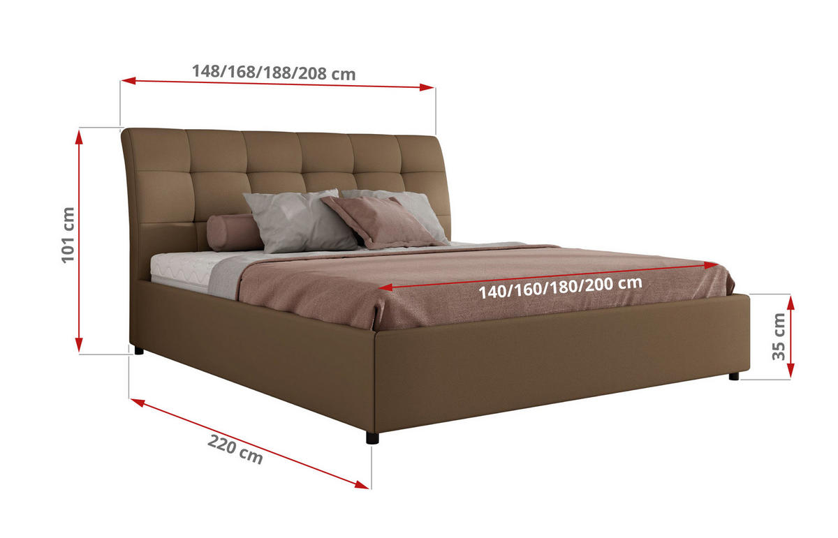 POLSTERBETT GALA CLASSIC 160/200 - Braun Kunstleder - Multipocket-Matratze - Braun, Textil (160/200cm) - MKS