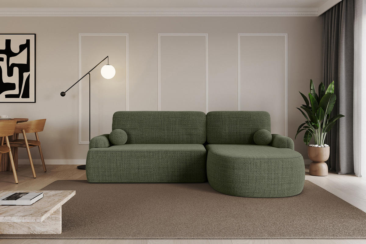 ECKSOFA mit Schlaffunktion und Bettkasten LIRA-L - 264x172x89 Grün - Grün, Holzwerkstoff/Textil (172/264cm) - ALTDECOR