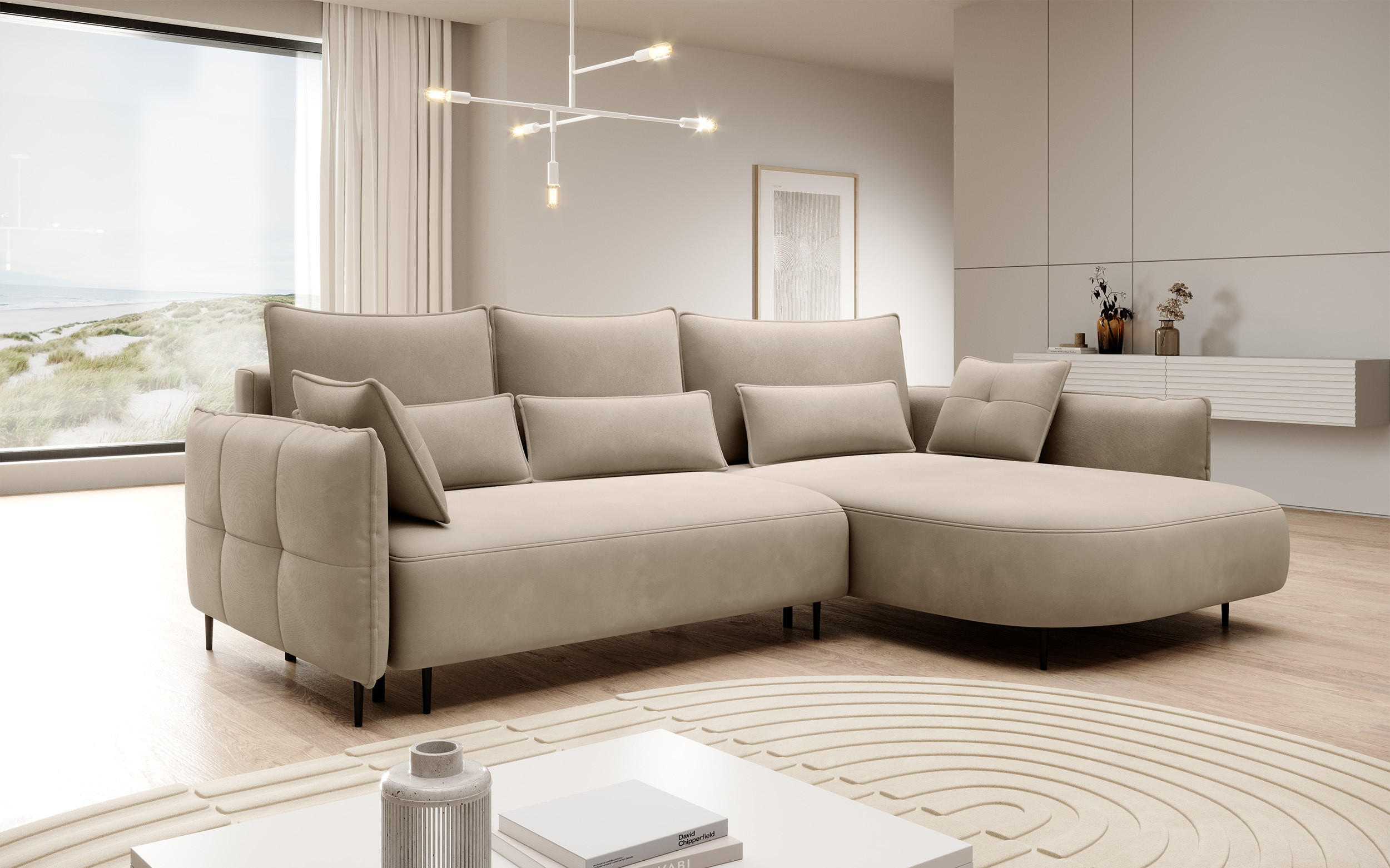 ECKSOFA Oblivio Hellbeige Velours - Beige/Schwarz, Textil/Metall (285/200cm) - Selsey