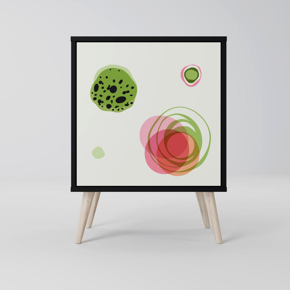 SIDEBOARD COLORFUL COSMOS, Schwarz, 57,5x42x70,5 cm, Schwarze Metall-Sternfüße - Multicolor/Schwarz, Holzwerkstoff/Metall (57.5/70.5/42cm) - SpaceRebels