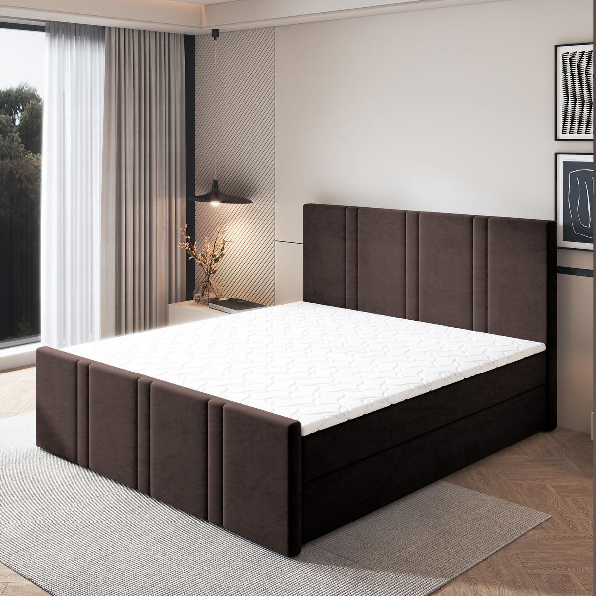 POSTEL BOXSPRING COMOZA 160x200 cm, s matrací a úložným prostorem, hnědá - hnědá, kompozitní dřevo/textil (160/200cm) - MASSENO