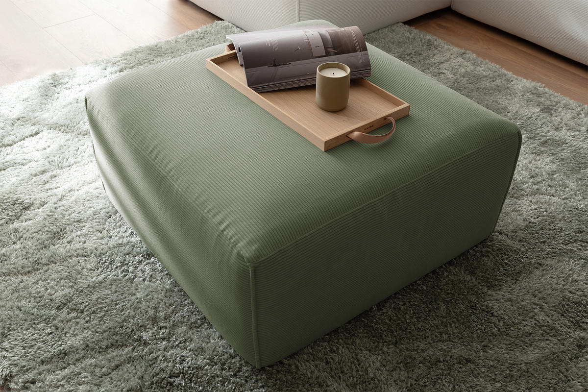POLSTERHOCKER RANI Grün Cord - Schwarz/Olivgrün, Kunststoff/Textil (80/42/80cm) - KAWOLA